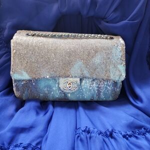 Waterfall CC Flap Bag Sequins  Jumbo Ocean Blue Chanel 💙
